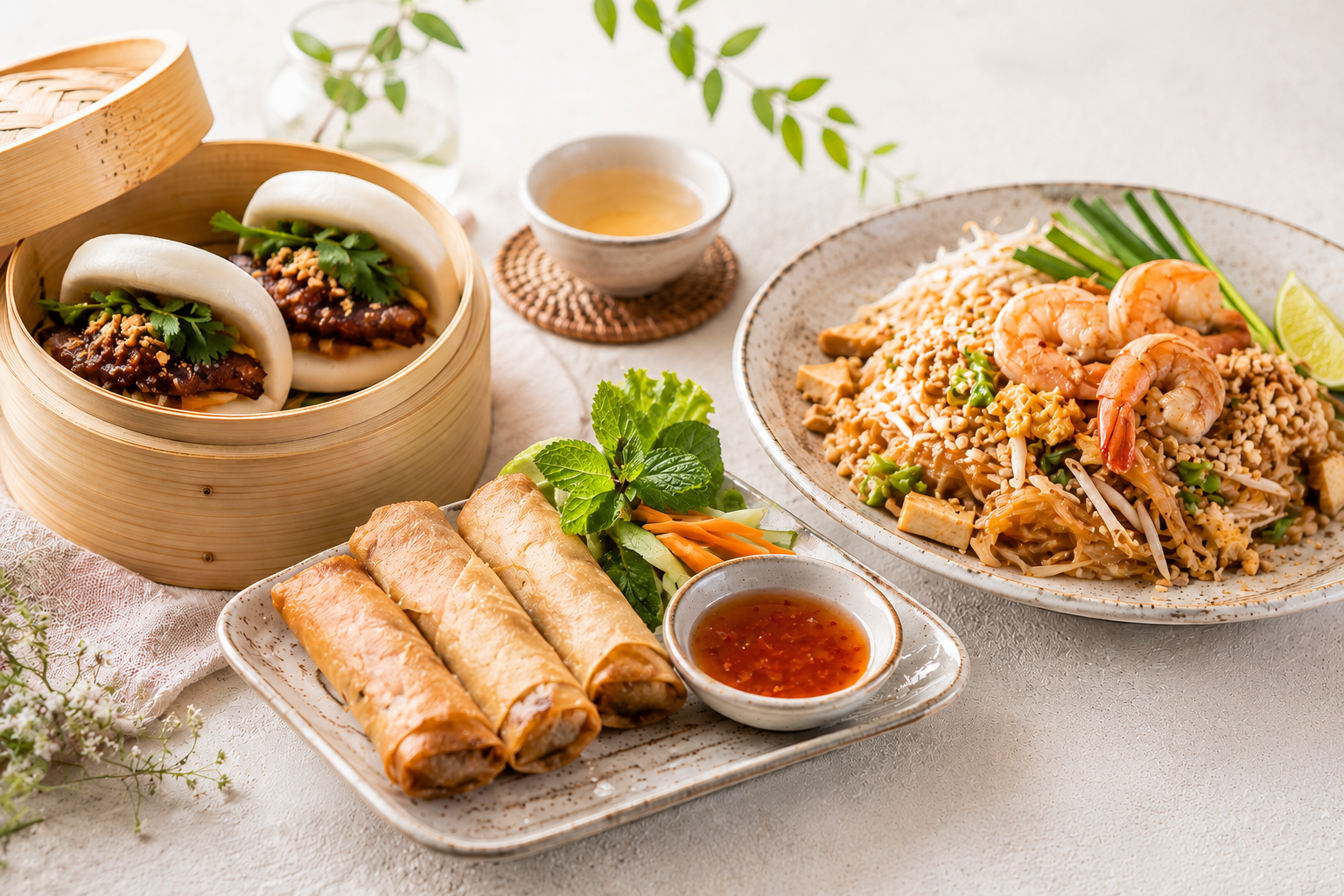 Asian noodles and fresh vegetables